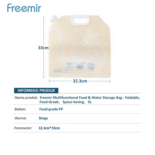 freemir Kantong Penyimpanan Multifungsi 5L Anti Bocor Untuk Air & Makanan Food Grade Beige
