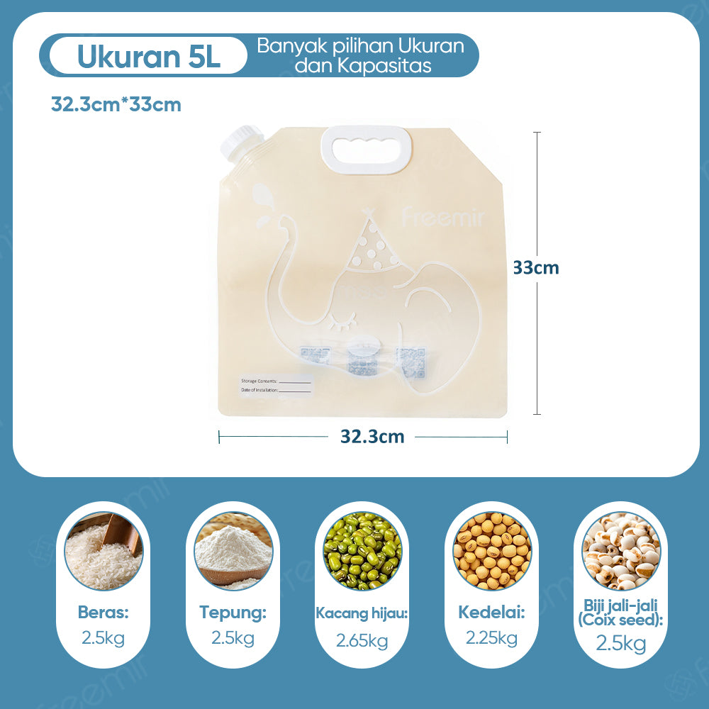freemir Kantong Penyimpanan Multifungsi 5L Anti Bocor Untuk Air & Makanan Food Grade Beige