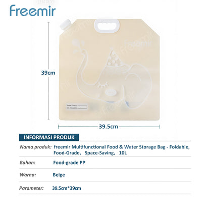freemir Kantong Penyimpanan Multifungsi 10L Anti Bocor Untuk Air & Makanan Food Grade Beige