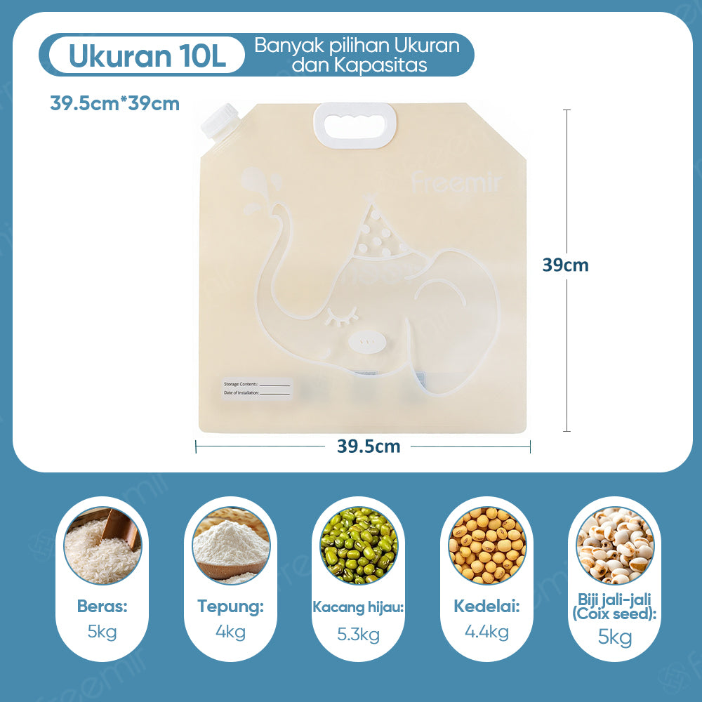 freemir Kantong Penyimpanan Multifungsi 10L Anti Bocor Untuk Air & Makanan Food Grade Beige