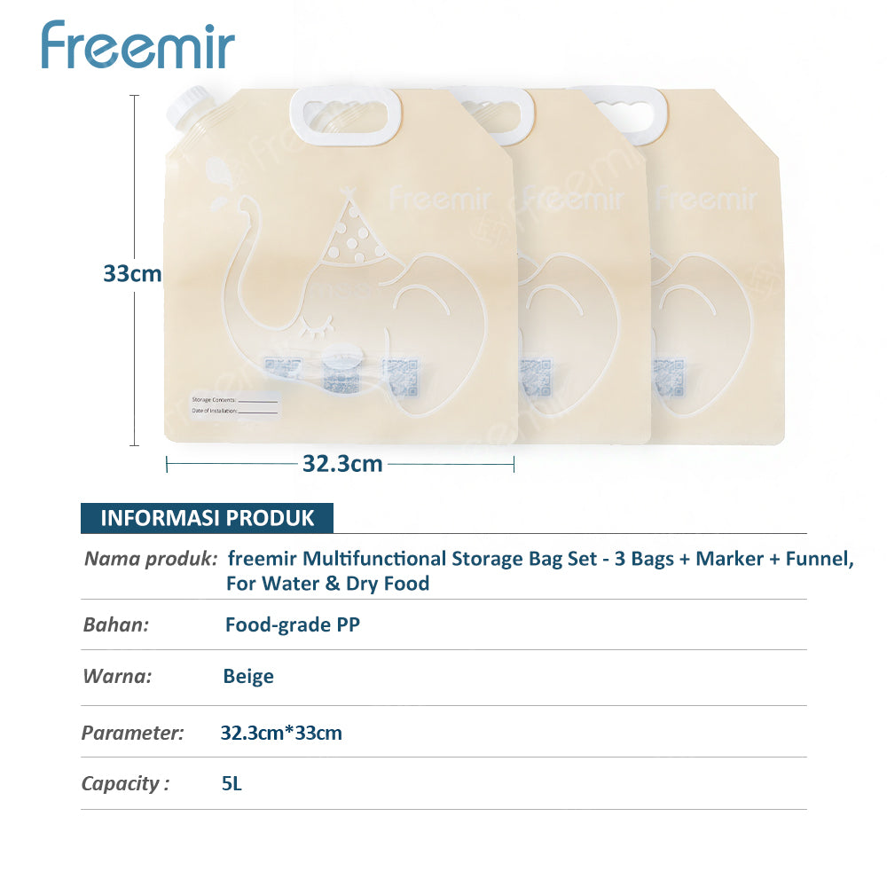 freemir Storage Bag Serbaguna 5L isi 3 - Hemat Tempat & Anti Bocor (Bonus Marker & Corong)