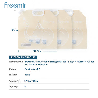 freemir Storage Bag Serbaguna 5L isi 3 - Hemat Tempat & Anti Bocor (Bonus Marker & Corong)