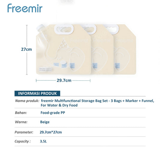 freemir Storage Bag Anti Bocor 2.5L isi 3 Beige - Bonus Corong & Spidol Whiteboard