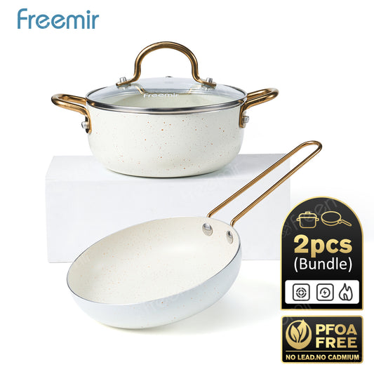 freemir Set 2 Panci Sup Frypan 16cm Anti Lengket - Beige
