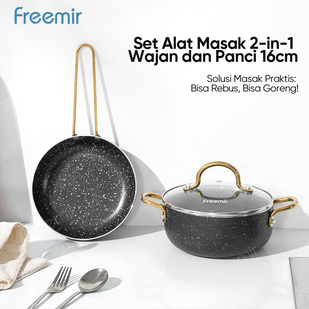 freemir Set 2 Panci Sup Frypan 16cm Anti Lengket - Hitam