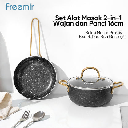 freemir Set 2 Panci Sup Frypan 16cm Anti Lengket - Hitam