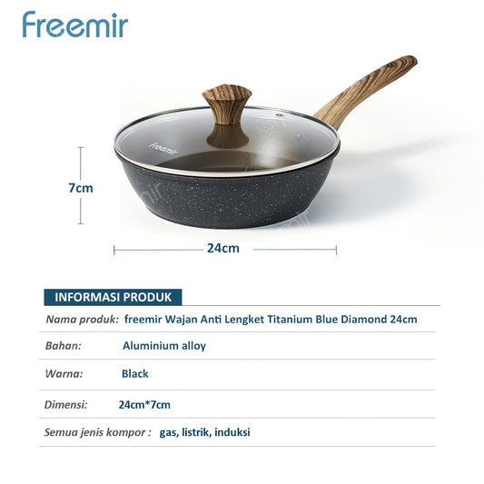 freemir Wajan Anti Lengket 24cm Titanium Blue Diamond - Hitam
