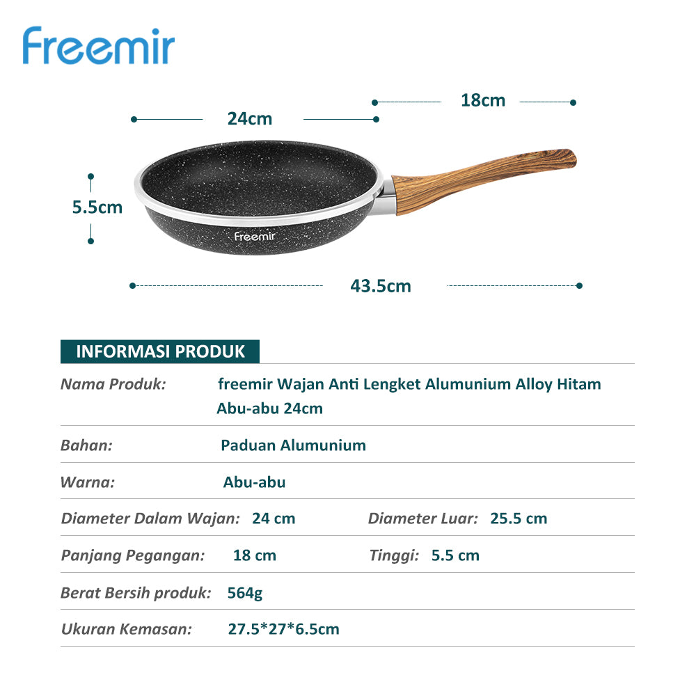 FREEMIR 20 cm & 24 cm Granit, Anti Lengket, Peralatan Masak, Gagang Kayu Sintetis